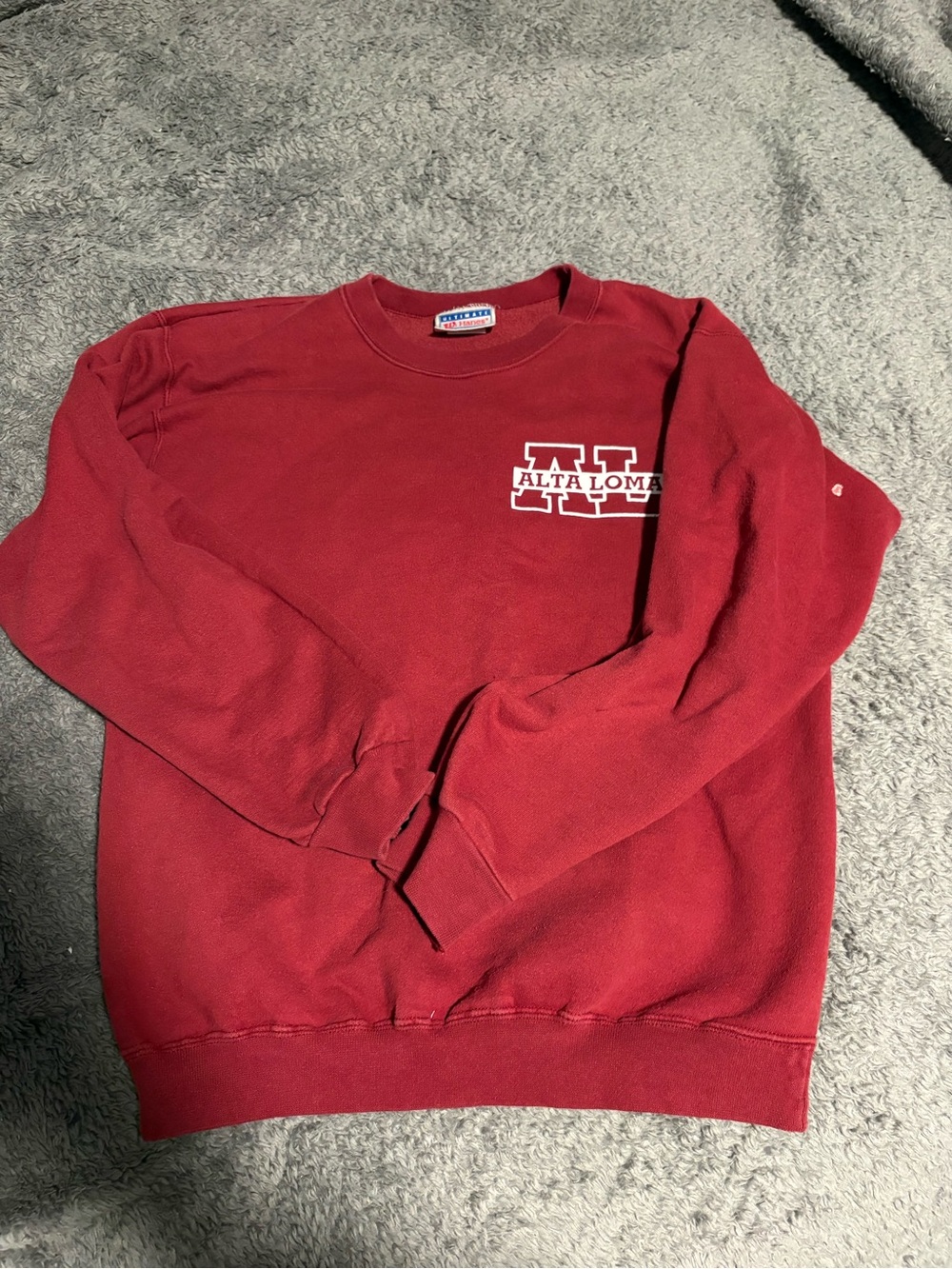 Hanes Men's Deep Red Crewneck Sweatshirt with Alta Loma Logo
